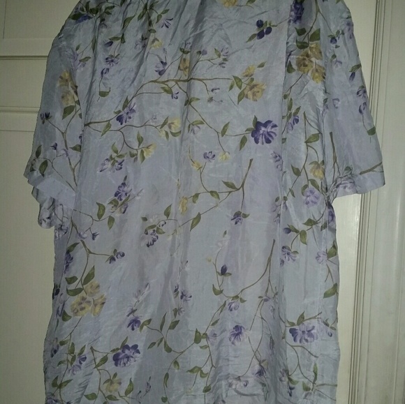 Silk Icon Purple Floral Button Blouse 100% Silk L - Picture 2 of 3
